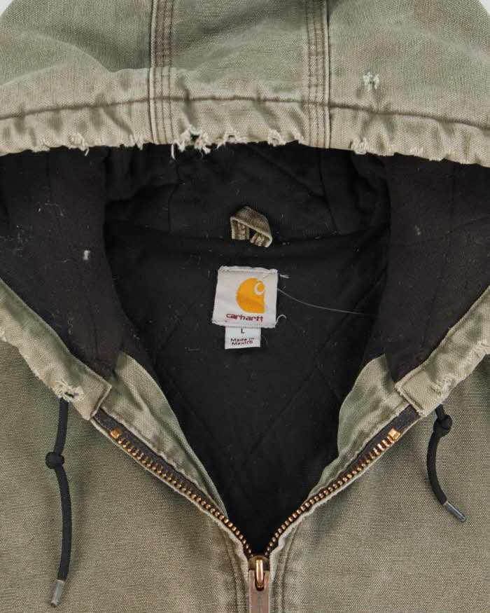 Vintage 2013 Carhartt J130 ARG 'Army Green' Distressed Duck Canvas Quilt Lined Bomber Jacket - L