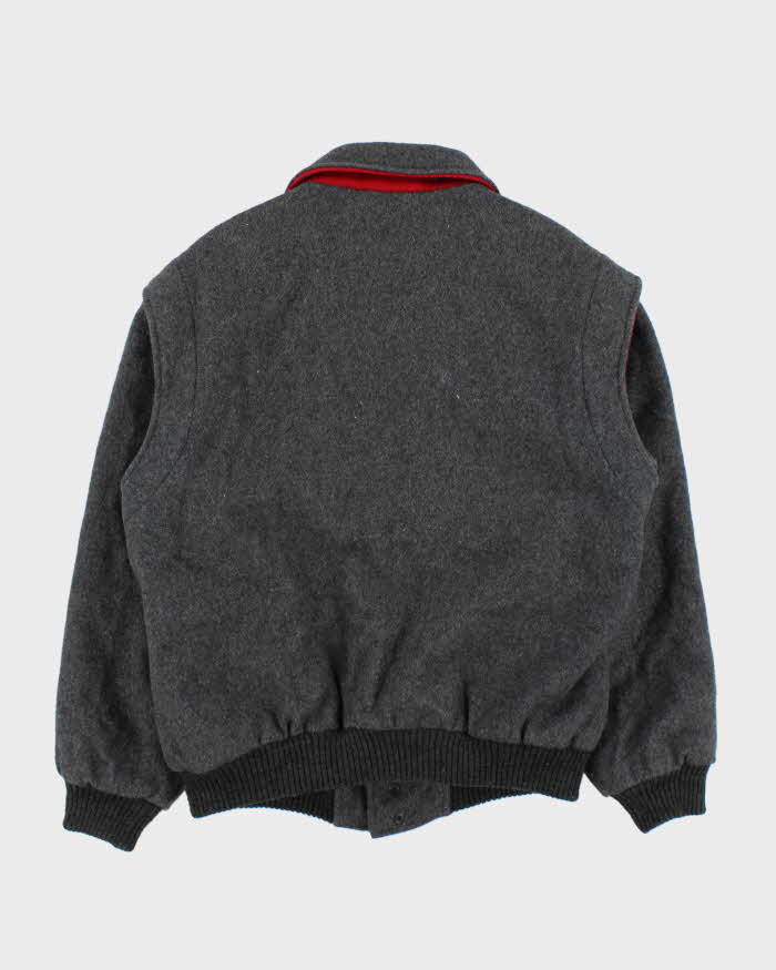 Vintage 1990s Bootlegger Marl Grey Made In Canada Insulated Wool Collared Bomber Jacket - M
