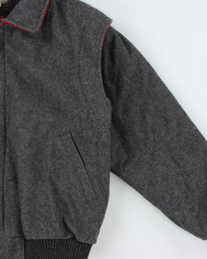 Vintage 1990s Bootlegger Marl Grey Made In Canada Insulated Wool Collared Bomber Jacket - M