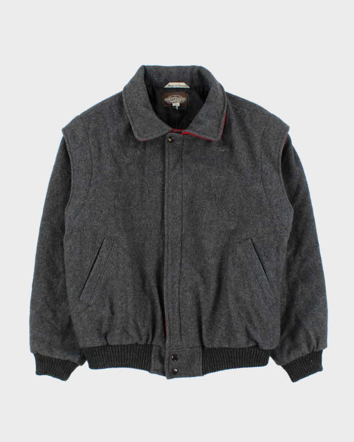 Vintage 1990s Bootlegger Marl Grey Made In Canada Insulated Wool Collared Bomber Jacket - M