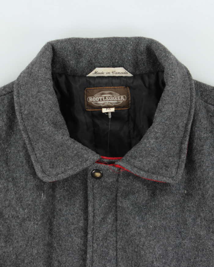 Vintage 1990s Bootlegger Marl Grey Made In Canada Insulated Wool Collared Bomber Jacket - M