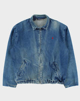 Vintage 1980s Polo Ralph Lauren Made In Canada Medium Wash Denim Harrington Jacket - L
