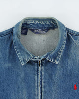 Vintage 1980s Polo Ralph Lauren Made In Canada Medium Wash Denim Harrington Jacket - L
