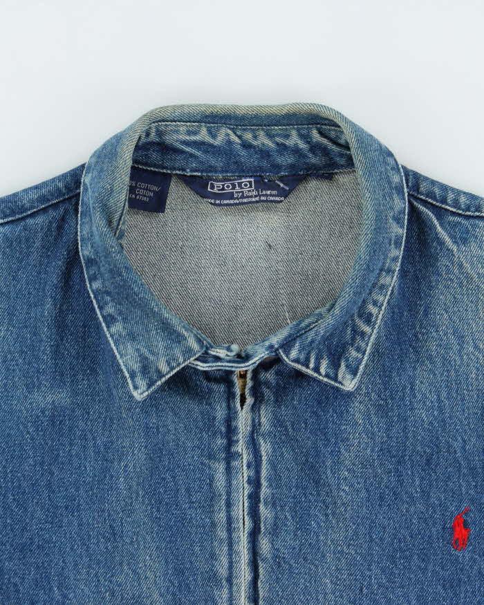 Vintage 1980s Polo Ralph Lauren Made In Canada Medium Wash Denim Harrington Jacket - L
