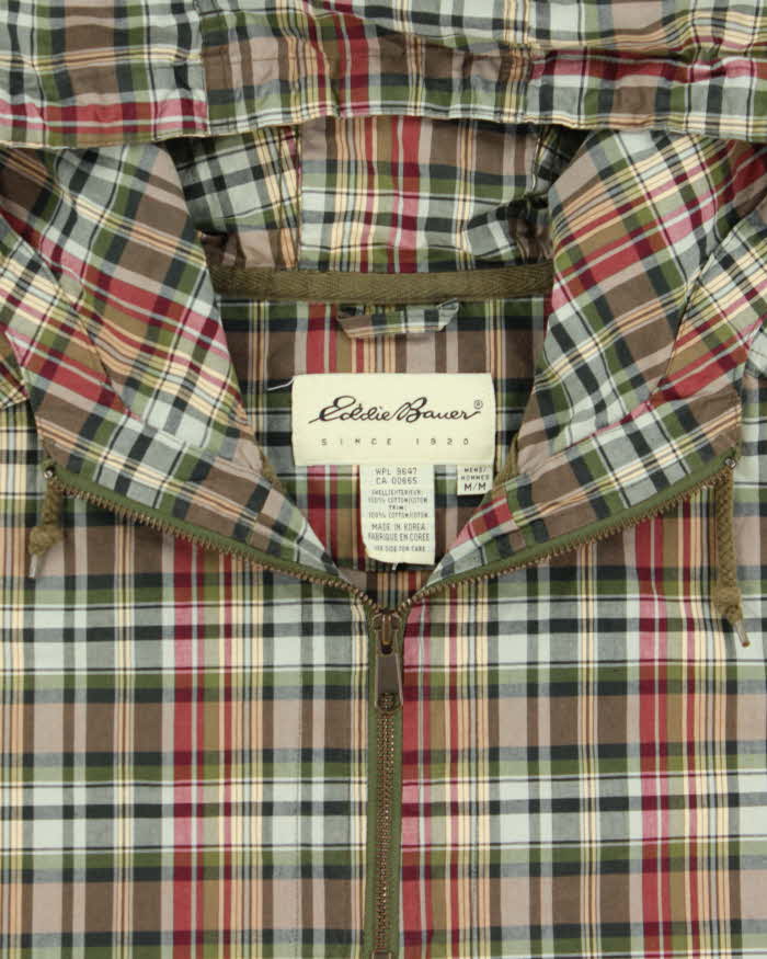 Vintage Eddie Bauer Checked Quarter-zip Oversized Hooded Jacket - M
