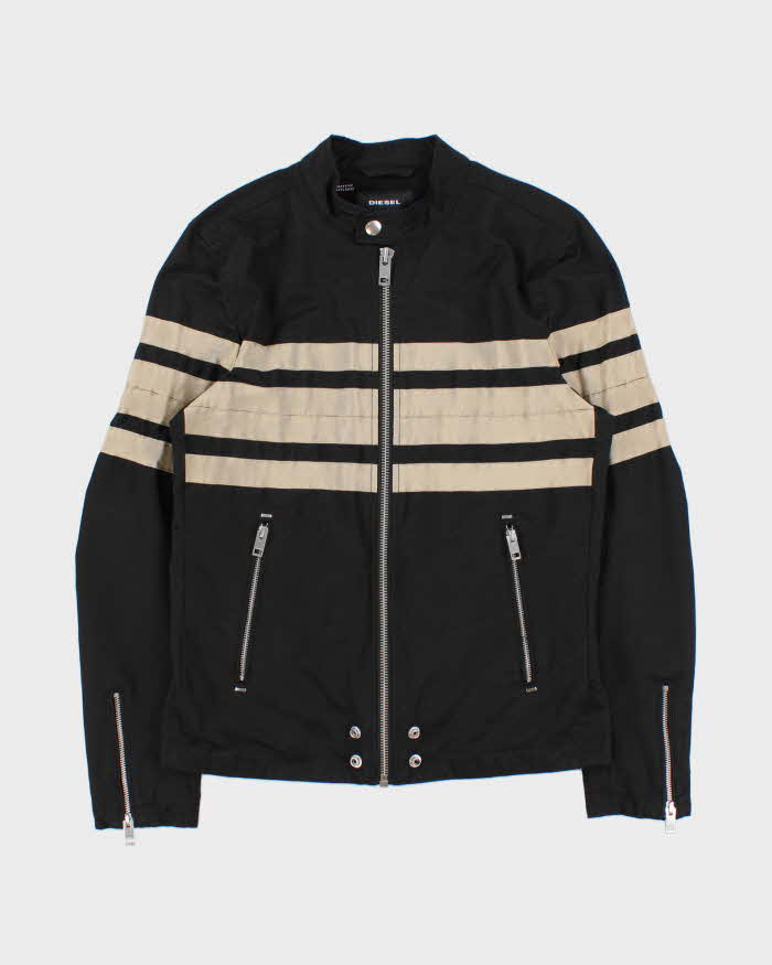 Vintage Y2K 00s Diesel Striped Teflon Canvas Cafe Racer Moto Jacket - M
