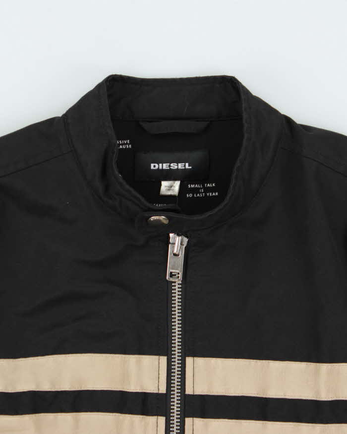 Vintage Y2K 00s Diesel Striped Teflon Canvas Cafe Racer Moto Jacket - M
