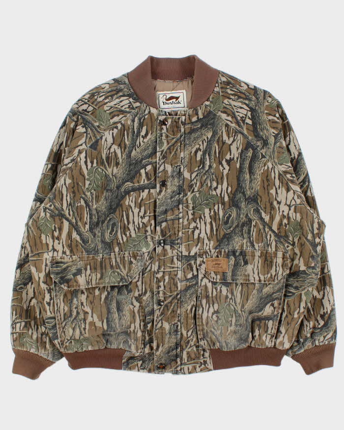 Vintage 1990s Duxbak Realtree Camo Quilt Lined Canvas Made In USA Hunting Bomber Jacket - XL