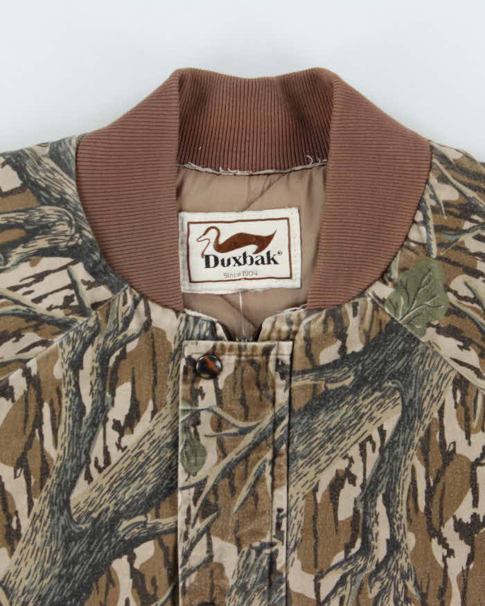Vintage 1990s Duxbak Realtree Camo Quilt Lined Canvas Made In USA Hunting Bomber Jacket - XL