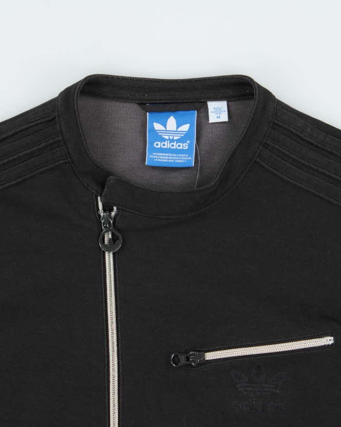Vintage Y2K 00s Adidas Originals Satin 3-Stripe Asymmetrical Cafe Racer Track Jacket - M