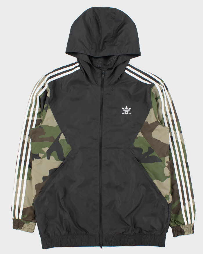 Vintage Adidas Originals Soft Shell Camo Hooded Windbreaker Jacket - L