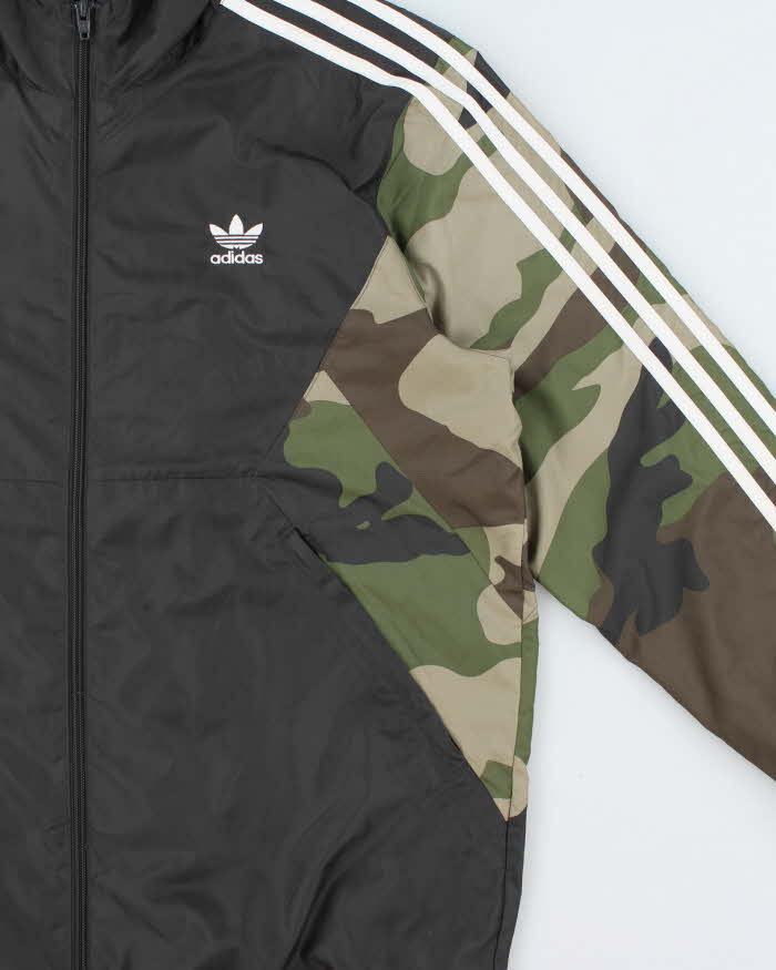 Vintage Adidas Originals Soft Shell Camo Hooded Windbreaker Jacket - L