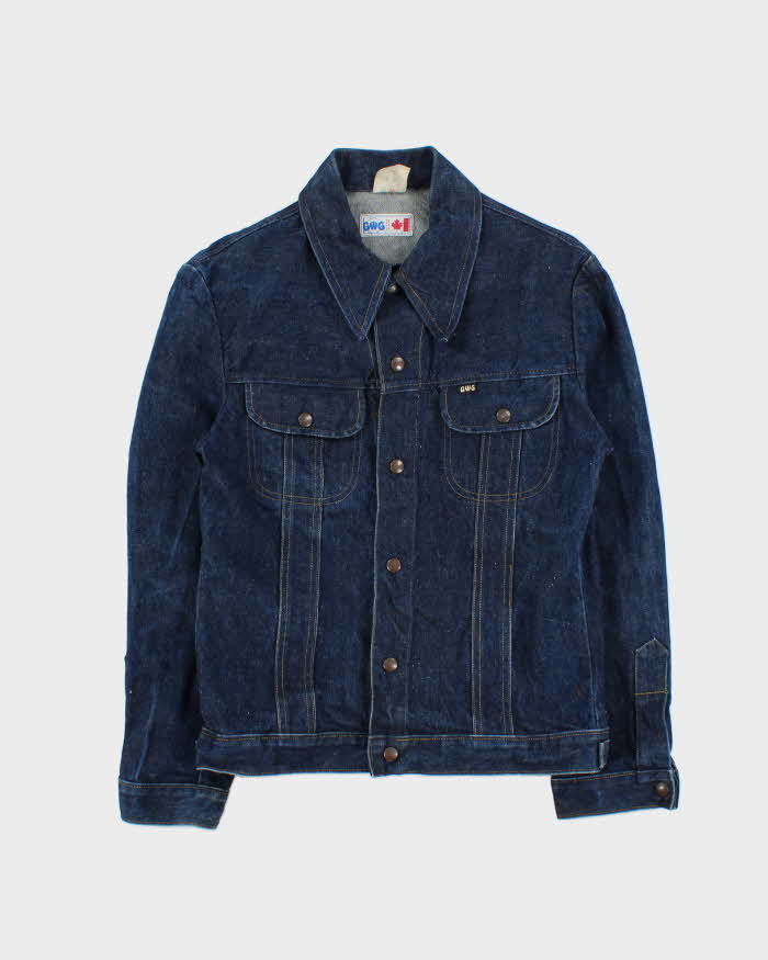 Vintage 1970s GWG Union Made In Canada Raw Dark Wash Denim Snap Button Trucker Jacket - S