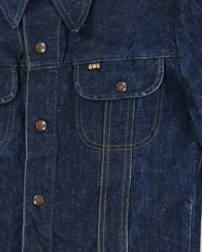 Vintage 1970s GWG Union Made In Canada Raw Dark Wash Denim Snap Button Trucker Jacket - S