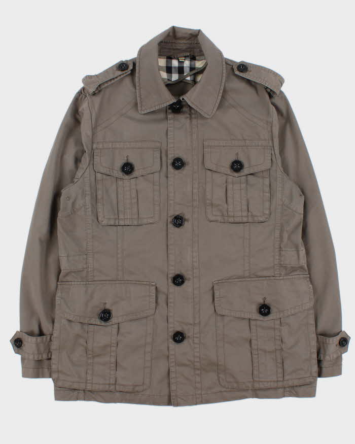 Vintage Y2K 00s Burberry London Khaki Canvas Military Field Jacket - L