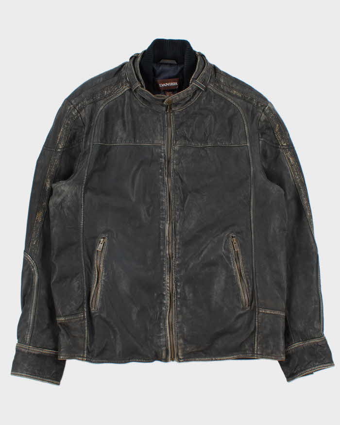Vintage Y2K 00s Danier Heavyweight Patina Leather Cafe Racer Moto Jacket - XL