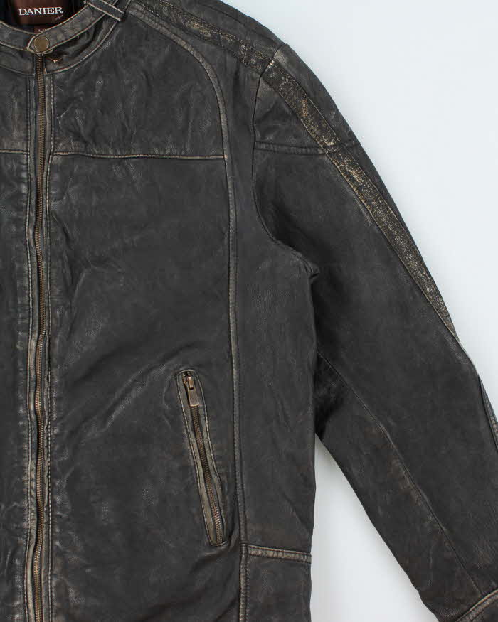 Vintage Y2K 00s Danier Heavyweight Patina Leather Cafe Racer Moto Jacket - XL