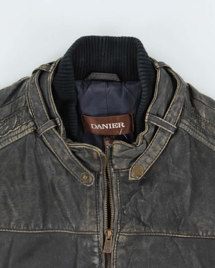 Vintage Y2K 00s Danier Heavyweight Patina Leather Cafe Racer Moto Jacket - XL