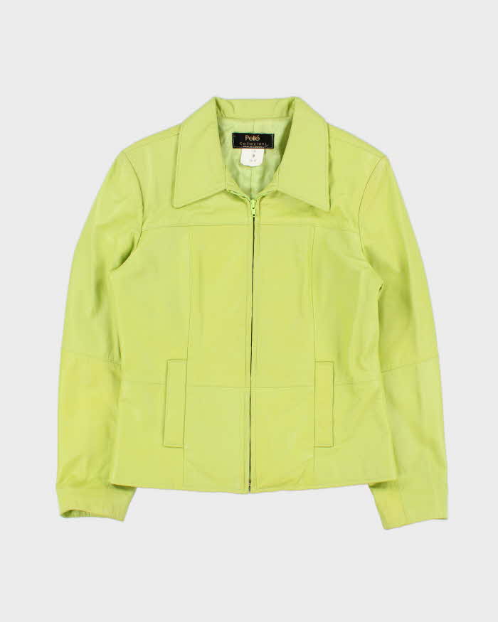 Vintage Y2K 00s Pelle Collezioni Lime Green Made In Canada Calfskin Leather Moto Jacket - M