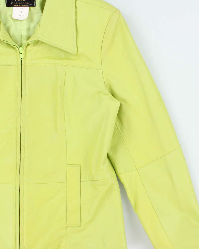 Vintage Y2K 00s Pelle Collezioni Lime Green Made In Canada Calfskin Leather Moto Jacket - M