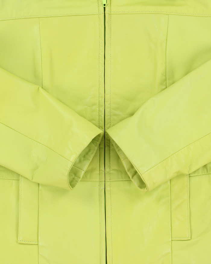 Vintage Y2K 00s Pelle Collezioni Lime Green Made In Canada Calfskin Leather Moto Jacket - M