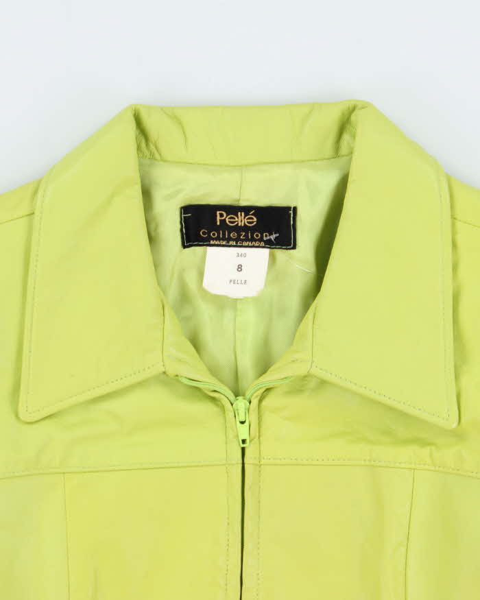 Vintage Y2K 00s Pelle Collezioni Lime Green Made In Canada Calfskin Leather Moto Jacket - M