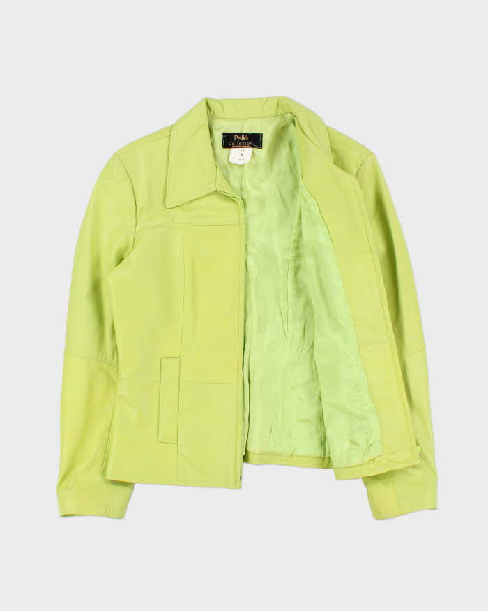 Vintage Y2K 00s Pelle Collezioni Lime Green Made In Canada Calfskin Leather Moto Jacket - M