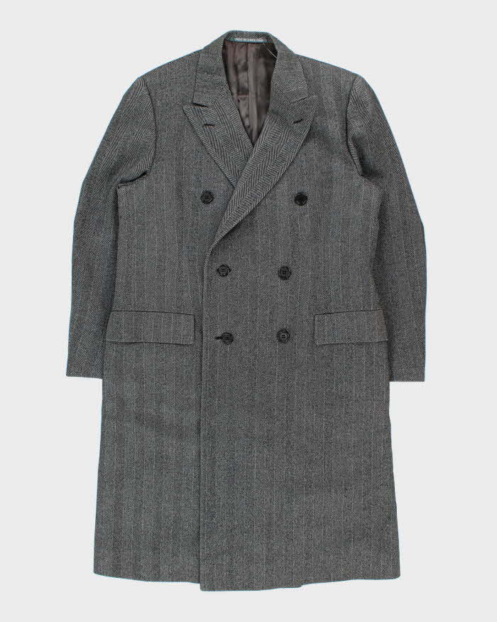 Vintage 1980s Harrods Hand Tailored Chester Barrie Wool Herringbone Made In England Double Breasted Overcoat - XL
