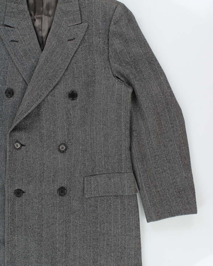 Vintage 1980s Harrods Hand Tailored Chester Barrie Wool Herringbone Made In England Double Breasted Overcoat - XL