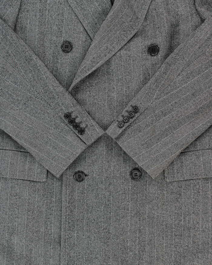 Vintage 1980s Harrods Hand Tailored Chester Barrie Wool Herringbone Made In England Double Breasted Overcoat - XL