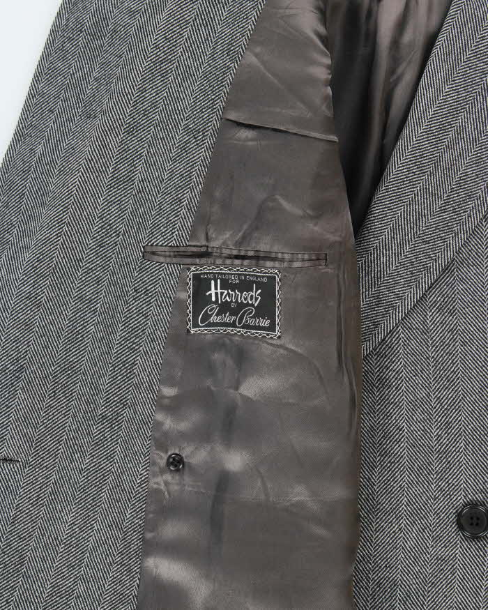 Vintage 1980s Harrods Hand Tailored Chester Barrie Wool Herringbone Made In England Double Breasted Overcoat - XL
