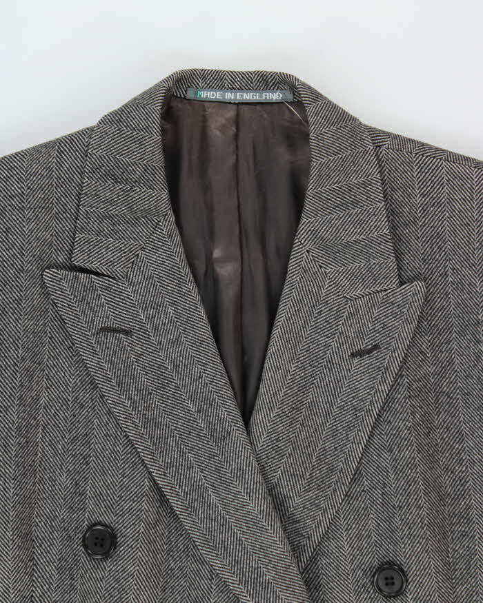 Vintage 1980s Harrods Hand Tailored Chester Barrie Wool Herringbone Made In England Double Breasted Overcoat - XL