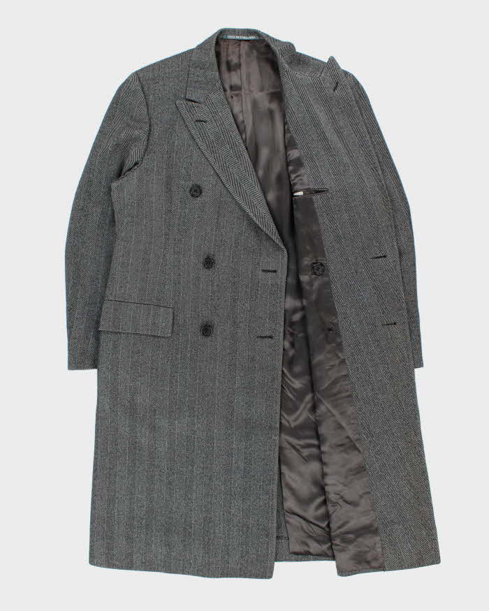 Vintage 1980s Harrods Hand Tailored Chester Barrie Wool Herringbone Made In England Double Breasted Overcoat - XL
