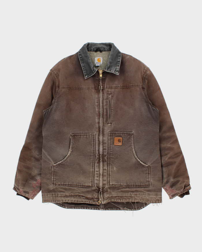 Vintage Carhartt C61 DKB Distressed Duck Canvas Sherpa Lined Ridge Jacket - L