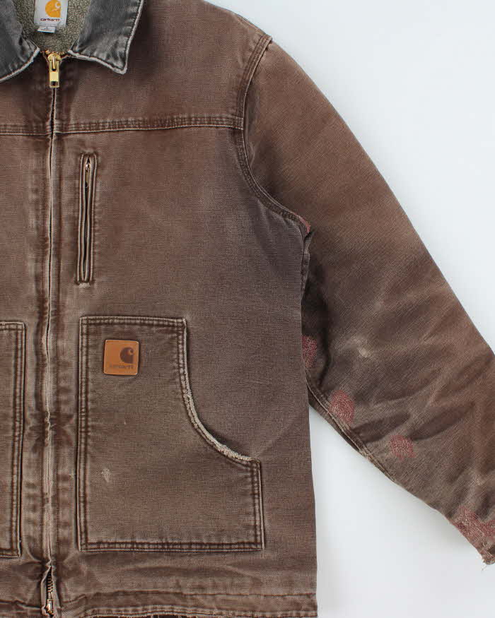 Vintage Carhartt C61 DKB Distressed Duck Canvas Sherpa Lined Ridge Jacket - L