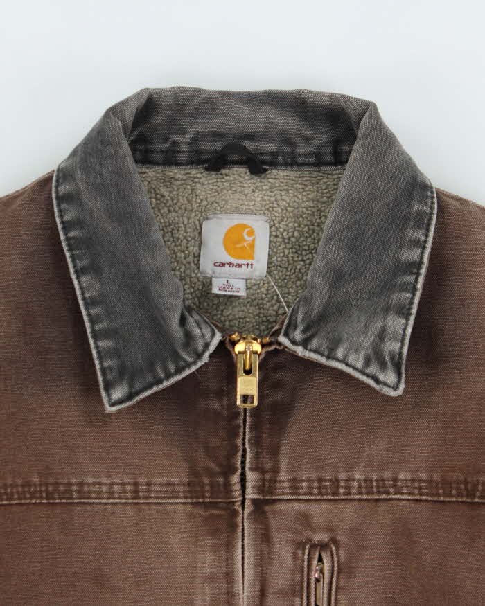 Vintage Carhartt C61 DKB Distressed Duck Canvas Sherpa Lined Ridge Jacket - L
