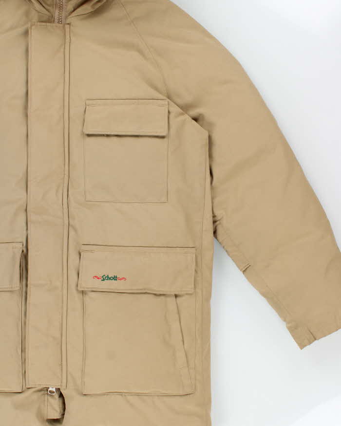 Vintage 1990s Schott N.Y.C Khaki Goose Down Made In USA Puffer Parka - S