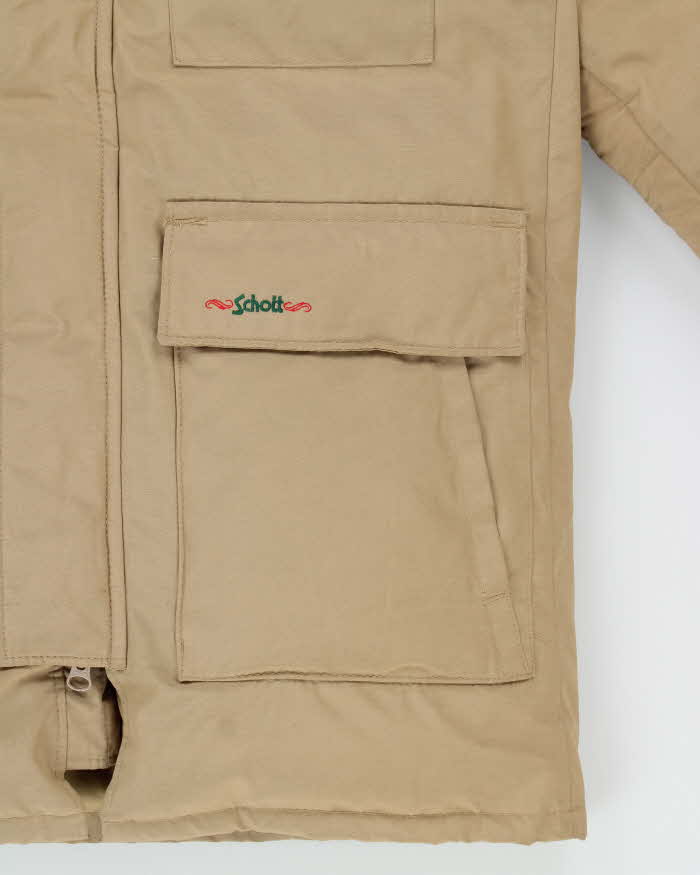 Vintage 1990s Schott N.Y.C Khaki Goose Down Made In USA Puffer Parka - S