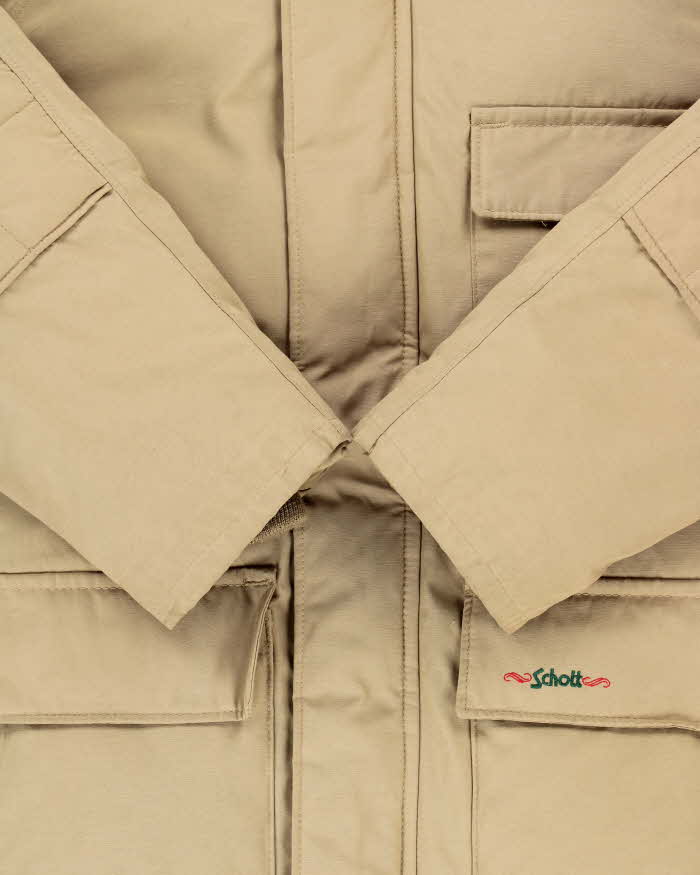 Vintage 1990s Schott N.Y.C Khaki Goose Down Made In USA Puffer Parka - S