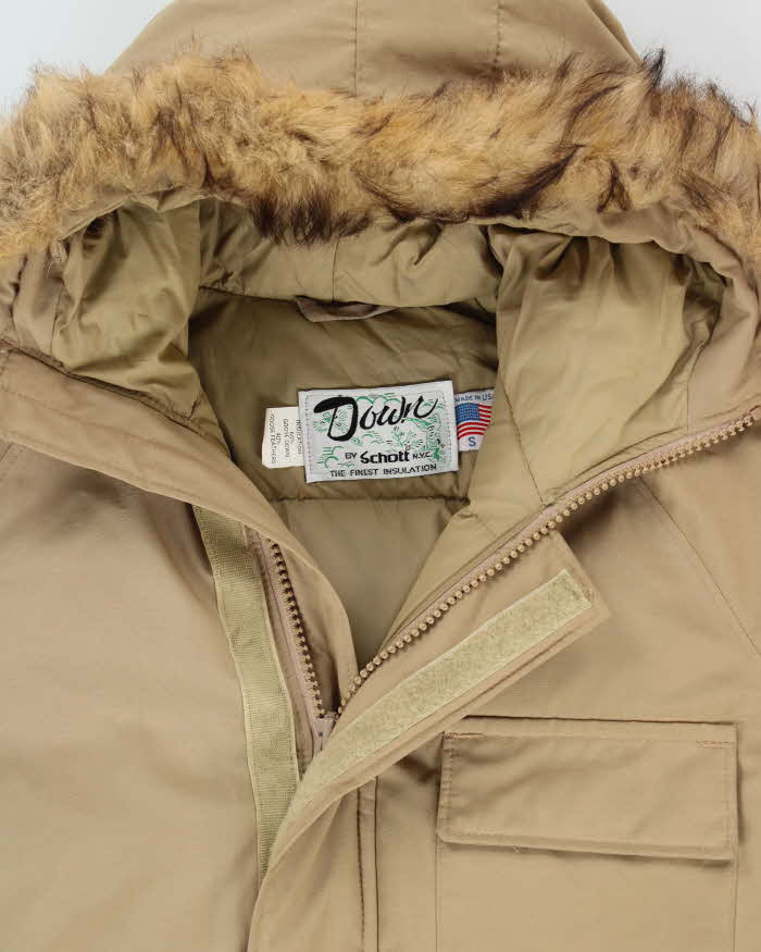 Vintage 1990s Schott N.Y.C Khaki Goose Down Made In USA Puffer Parka - S