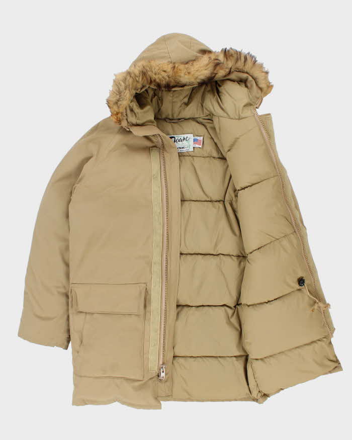 Vintage 1990s Schott N.Y.C Khaki Goose Down Made In USA Puffer Parka - S