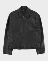 Vintage 1990s Danier Calfskin Leather Collared Cafe Racer Moto Jacket - L