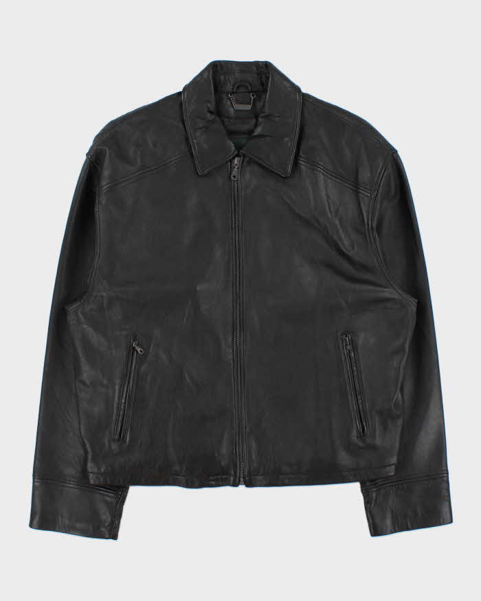 Vintage 1990s Danier Calfskin Leather Collared Cafe Racer Moto Jacket - L