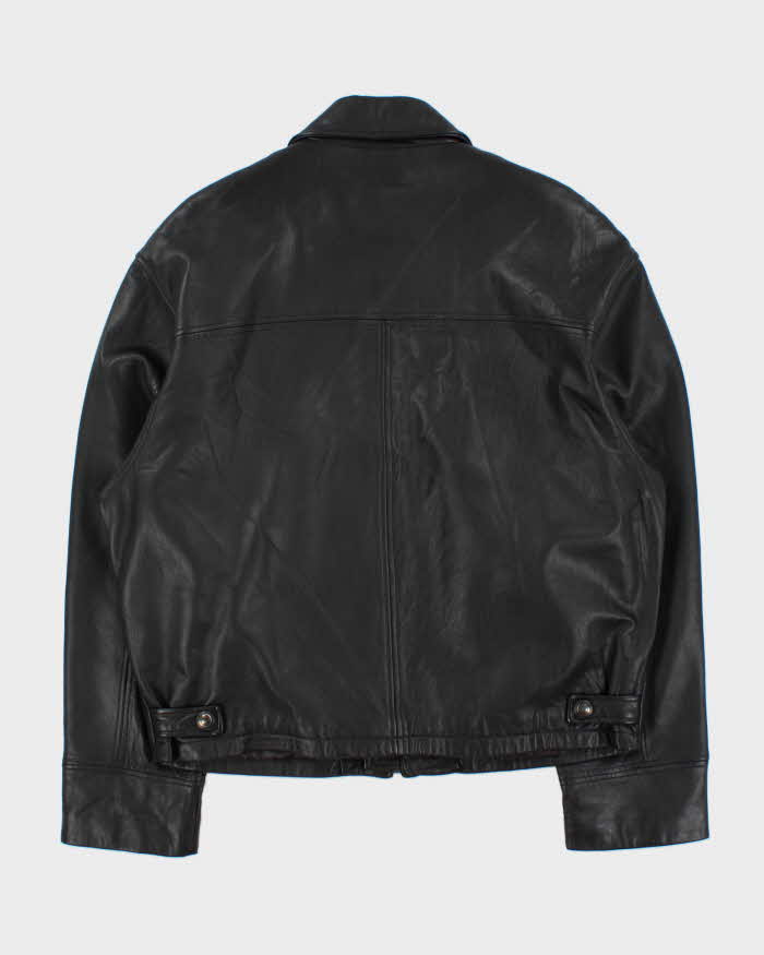 Vintage 1990s Danier Calfskin Leather Collared Cafe Racer Moto Jacket - L