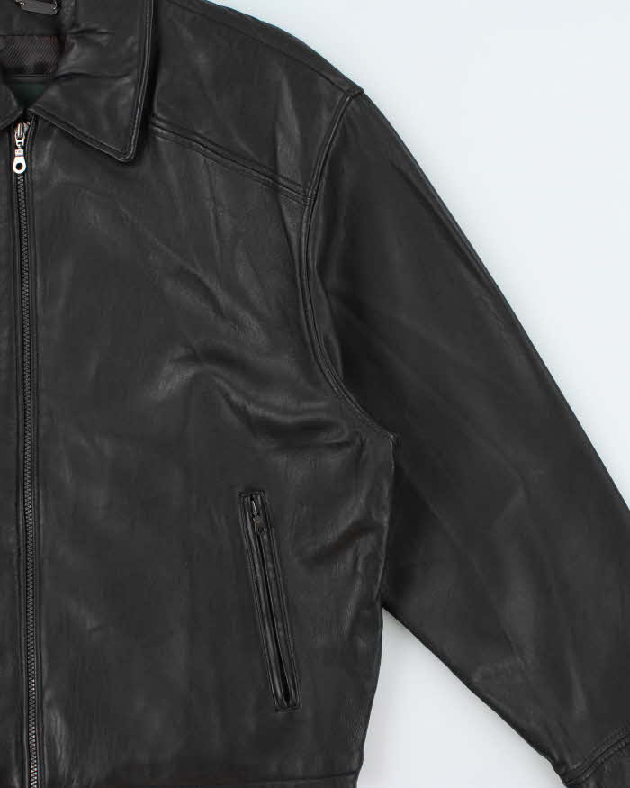 Vintage 1990s Danier Calfskin Leather Collared Cafe Racer Moto Jacket - L