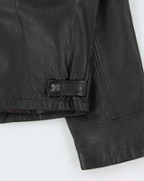 Vintage 1990s Danier Calfskin Leather Collared Cafe Racer Moto Jacket - L
