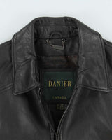 Vintage 1990s Danier Calfskin Leather Collared Cafe Racer Moto Jacket - L