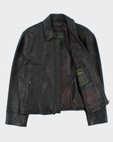 Vintage 1990s Danier Calfskin Leather Collared Cafe Racer Moto Jacket - L