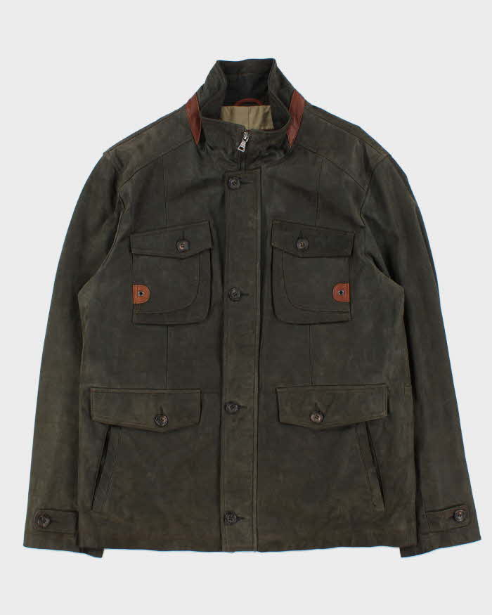Vintage Y2K 00s Danier Forest Green Leather Military Motorcycle Jacket - L