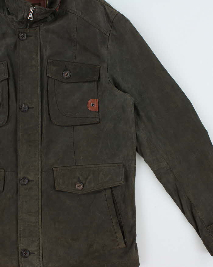 Vintage Y2K 00s Danier Forest Green Leather Military Motorcycle Jacket - L